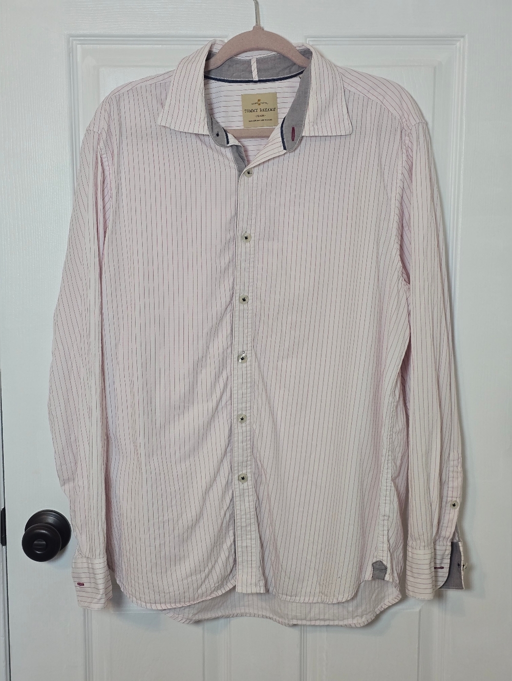 Tommy Bahama Red Stripe Button Up Shirt Men’s Long Sleeve Large 100% Cotton